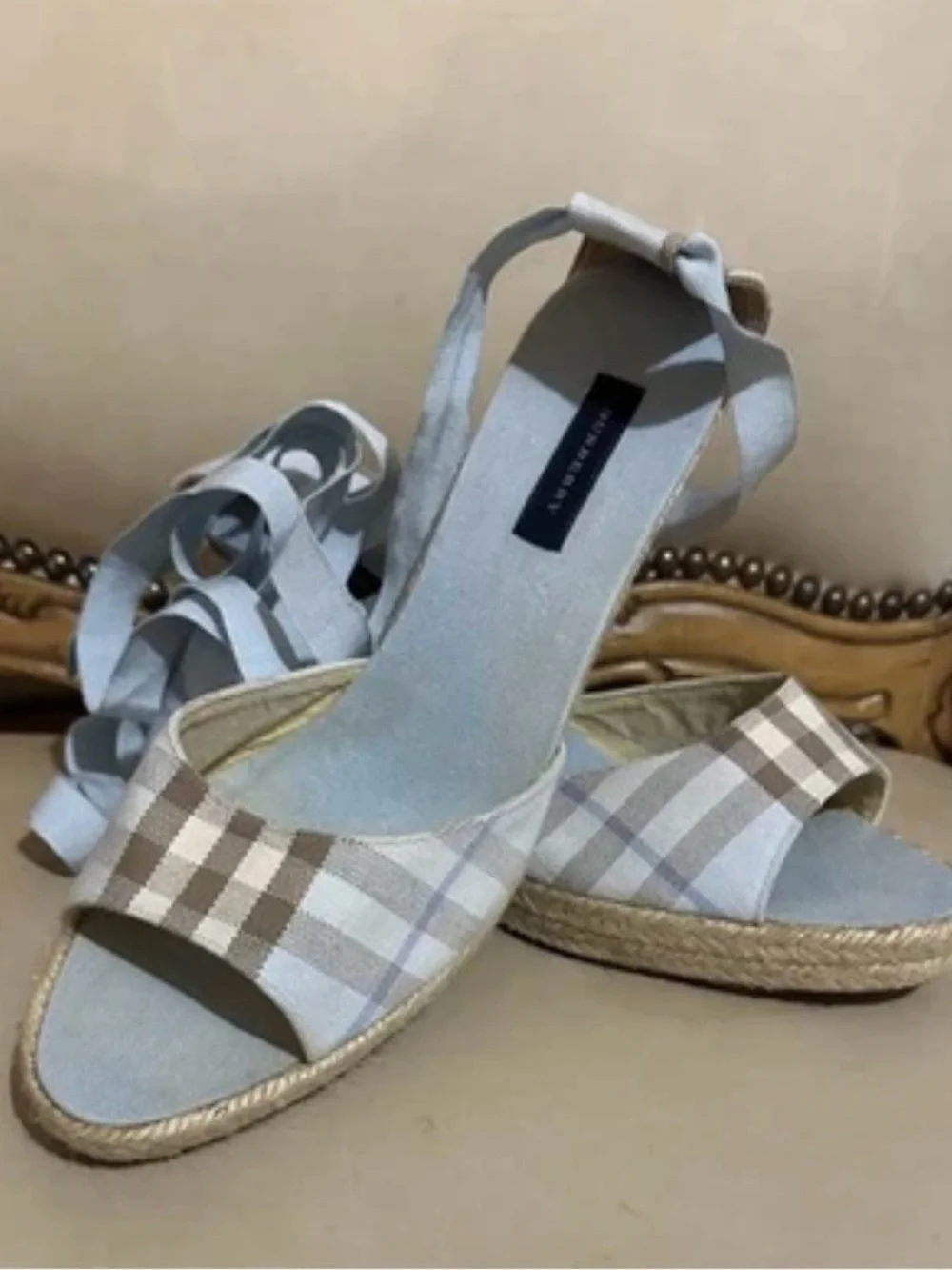 Burberry Blue Nova Check Espadrille Sandals Size 41